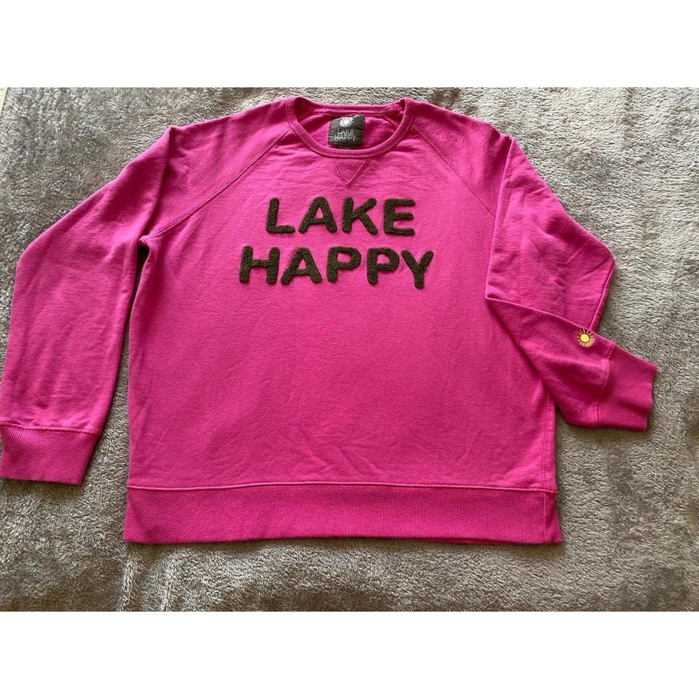 Lake Happy Crew Neck Sweatshirt Chenille Very Berry XL s65